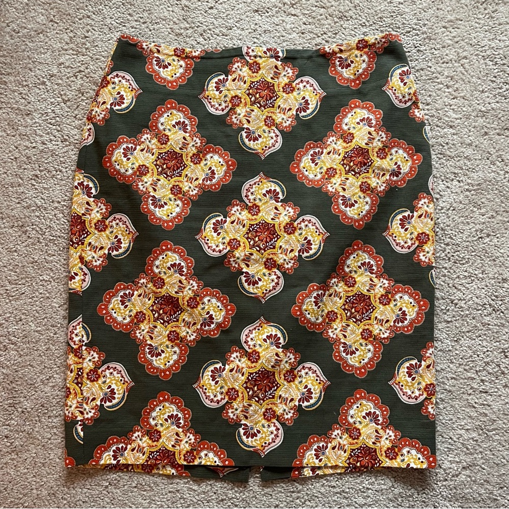 Floral Patterned Skirt - Green and Orange